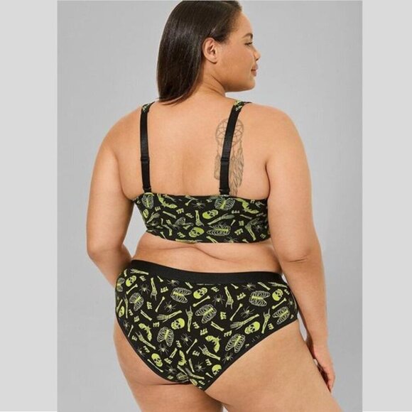 Torrid - Cotton Mid-Rise Hipster Panty in Skeleton Dance Black & Glow Yellow - Picture 8 of 9